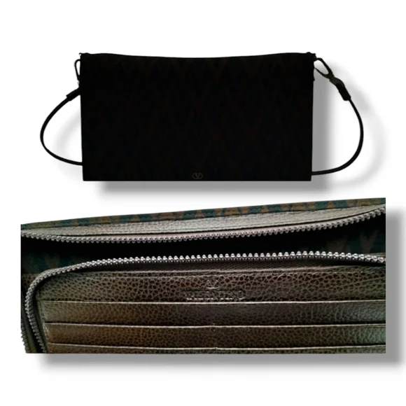 Valentino Garavani Brown Black V Monogram Crossbody Clutch WOC Gold Hardware - Picture 6 of 11